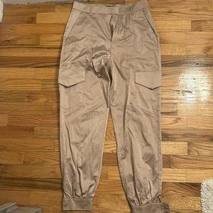 Zara, small, tan, satin, cargo style pants